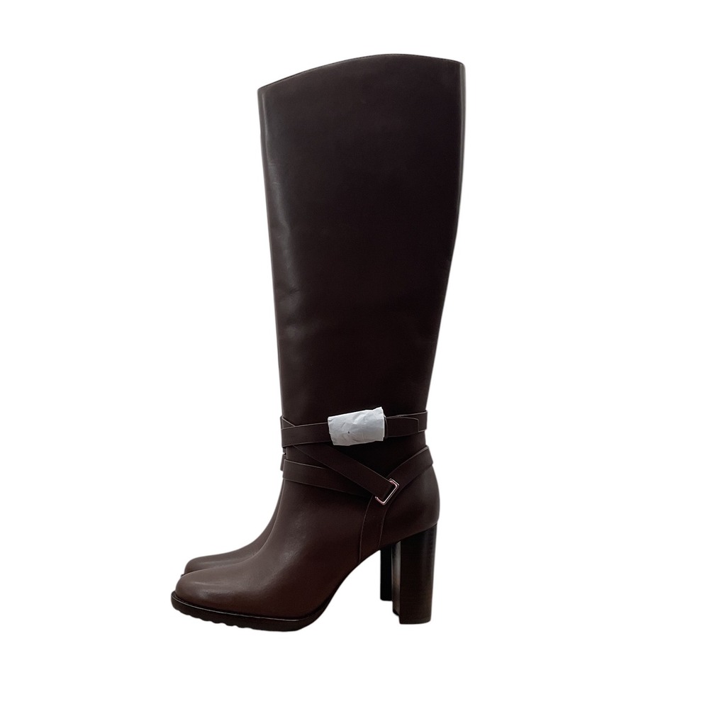 Lauren Ralph Lauren Brown Leather Knee High Block Heel Riding Boots Buckle 8.5M